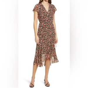 SAM EDELMAN Ditzy Floral Ruched Dress size 8 Orange multi color new with tags